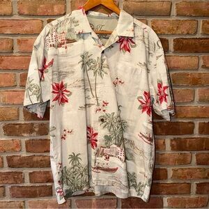 Tommy Bahama Christmas Hawaiian Scenic Short Sleeve Button-Up 100% Silk Size L